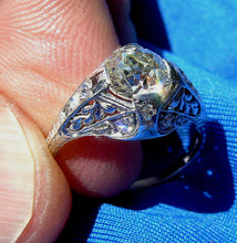 Load image into Gallery viewer, 1.55 carat Earth Mined European cut Diamond Deco Engagement Ring Antique Cushion Solitaire