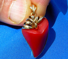 Load image into Gallery viewer, Salmon Red Mediterranean Coral Pendant Unique 18k Solid Gold Bezel Charm