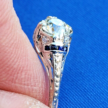 Load image into Gallery viewer, 1.41 Carat Earth mined Diamond Sapphire Antique Engagement Ring European Art Deco Platinum Solitaire