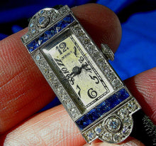 Load image into Gallery viewer, 1920s Art Deco Raymond Yard Antique Diamond Sapphire Platinum Watch