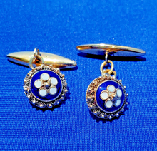 Load image into Gallery viewer, Elegant Unique Art Deco 14K Gold Cufflinks Rare Signed Antique Enamel Buttons