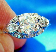 Load image into Gallery viewer, 0.92 carat Earth mined European Diamond Engagement Ring Antique Deco Platinum Solitaire

