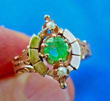Load image into Gallery viewer, Earth mined Emerald and Pearl Antique Ring Victorian Solid 14k rose Gold Setting