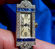 Load image into Gallery viewer, 1920s Art Deco Raymond Yard Antique Diamond Sapphire Platinum Watch
