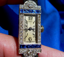 Load image into Gallery viewer, 1920s Art Deco Raymond Yard Antique Diamond Sapphire Platinum Watch
