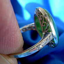 Load image into Gallery viewer, Green JADE and diamond Antique Engagement Ring Art Deco Platinum size 4.5