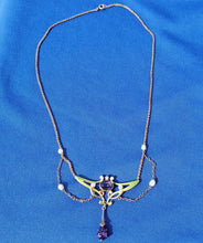 Load image into Gallery viewer, Diamond Amethyst Antique Necklace Art Deco Guilloche Enamel Krementz 14k