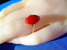 Load image into Gallery viewer, Antique Red Mediterranean Coral Engagement Ring Victorian 18k Gold Solitaire