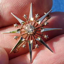 Load image into Gallery viewer, Natural Antique Cushion Diamond Deco Star Brooch Victorian 14k Rose Gold Pin