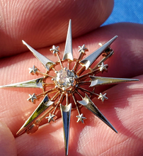 Load image into Gallery viewer, Natural Antique Cushion Diamond Deco Star Brooch Victorian 14k Rose Gold Pin