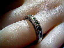 Load image into Gallery viewer, Diamond Emerald Art Deco Wedding Band 14K White Gold Filigree Design Anniversary Ring size 7