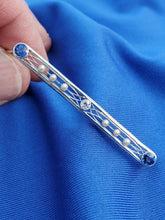 Load image into Gallery viewer, Earth mined Sapphire Pearl Diamond Antique art Deco Brooch Victorian Platinum Filligree
