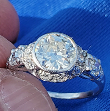 Load image into Gallery viewer, 1.50 carat Earth mined European cut Diamond Engagement Ring Vintage Deco Platinum Solitaire
