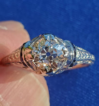 Load image into Gallery viewer, 1.41 Carat Earth mined Diamond Sapphire Antique Engagement Ring European Art Deco Platinum Solitaire