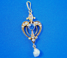 Load image into Gallery viewer, Earth mined Sapphire Art Deco Nouveau Pendant Antique Victorian Necklaces 14k Gold