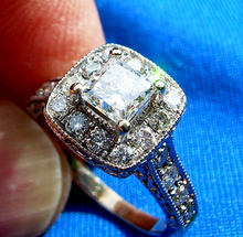 Load image into Gallery viewer, 1.3 carat Earth mined Diamond Deco Engagement Ring 14k White Gold Halo Setting