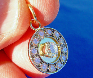 Earthmined Diamond ART Deco Pendant Vintage Style Halo Design Charm Necklace 14k