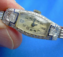 Load image into Gallery viewer, Earth mined Diamond Sapphire Deco Platinum Ladies Watch 1920s Vintage Design Case