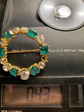 Load image into Gallery viewer, 10.2 carat Genuine Earth mined Cushion cut Diamond and Emerald Circle Deco Brooch Antique 18k Gold setting