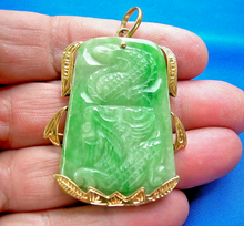 Load image into Gallery viewer, Genuine green Jade Dragon Pendant 14k Gold Deco Design Charm