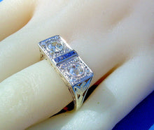 Load image into Gallery viewer, Genuine 1.05 carat European Diamond Sapphire Art Deco Engagement Ring Antique Toi et moi Size 8.5
