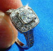 Load image into Gallery viewer, 1.3 carat Earth mined Diamond Deco Engagement Ring 14k White Gold Halo Setting