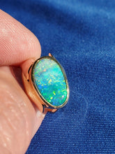 Load image into Gallery viewer, Genuine Black Opal Deco Ring Designer one of a kind 14k Gold Setting size 6.25
