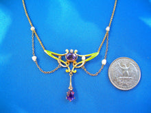 Load image into Gallery viewer, Diamond Amethyst Antique Necklace Art Deco Guilloche Enamel Krementz 14k
