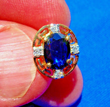 Load image into Gallery viewer, Earth mined Sapphire and Diamond Deco Design Earrings Button Studs 14k Gold