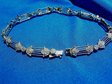 Load image into Gallery viewer, Genuine Diamond Deco Line Tennis Bracelet Elegant Vintage 18K White Gold Design
