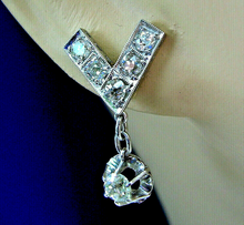 Load image into Gallery viewer, Earth mined Cushion cut Diamond Art Deco Earrings Elegant Antique Design Dangles
