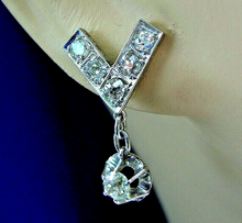 Load image into Gallery viewer, Earth mined Cushion cut Diamond Art Deco Earrings Elegant Antique Design Dangles