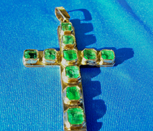 Load image into Gallery viewer, Earth Mined EMERALD Deco Cross Pendant Elegant Design Charm Solid 14k Gold
