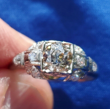Load image into Gallery viewer, 1.15 carat Earth mine European cut Diamond Deco Engagement Ring Vintage White Gold Solitaire