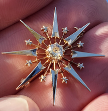 Load image into Gallery viewer, Natural Antique Cushion Diamond Deco Star Brooch Victorian 14k Rose Gold Pin