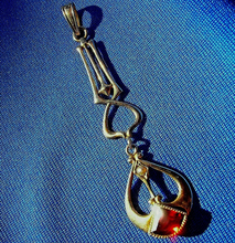 Load image into Gallery viewer, Unique Antique Art Deco Garnet and Pearl Pendant Exciting Art Nouveau 10k Gold charm