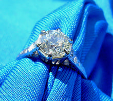 Load image into Gallery viewer, 1.03 carat Earth Mined European cut Diamond Deco Engagement Ring Antique Platinum Solitaire