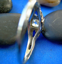 Load image into Gallery viewer, Earth mined Cushion cut Diamond and Sapphire Engagement Ring Antique 18k White Gold Solitare
