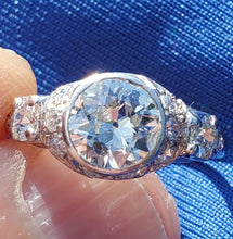 Load image into Gallery viewer, 1.50 carat Earth mined European cut Diamond Engagement Ring Vintage Deco Platinum Solitaire