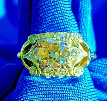 Load image into Gallery viewer, Genuine European Diamond Deco Engagement Ring Vintage Style 14k White Gold setting