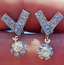 Load image into Gallery viewer, Earth mined Cushion cut Diamond Art Deco Earrings Elegant Antique Design Dangles