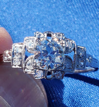 Load image into Gallery viewer, Genuine European cut Diamond Art Deco Engagement Ring Antique Platinum Designer Setting