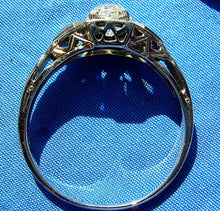 Load image into Gallery viewer, Earth mined Cushion cut Diamond and Sapphire Engagement Ring Antique 18k White Gold Solitare