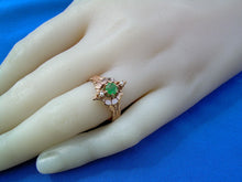 Load image into Gallery viewer, Earth mined Emerald and Pearl Antique Ring Victorian Solid 14k rose Gold Setting