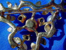 Load image into Gallery viewer, NATURAL Coral Pearls Lapis lazuli Brooch Floral Design Deco Solid 14k Gold