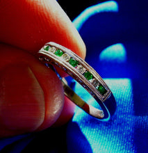 Load image into Gallery viewer, Diamond Emerald Art Deco Wedding Band 14K White Gold Filigree Design Anniversary Ring size 7