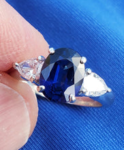 Load image into Gallery viewer, 2.70 carat Earth mined Sapphire and Diamond Deco Engagement Ring Platinum Solitaire size 5.5