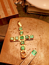 Load image into Gallery viewer, Earth Mined EMERALD Deco Cross Pendant Elegant Design Charm Solid 14k Gold