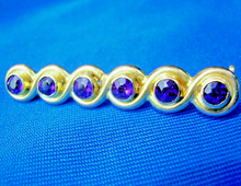 Load image into Gallery viewer, Antique Amethyst Art Deco Brooch Victorian Solid 14k Gold Bar Pin Clip