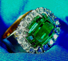 Load image into Gallery viewer, Natural Sea foam Blue Green Paraiba Tourmaline and Diamond Art Deco Design Style Engagement Ring size 6.5